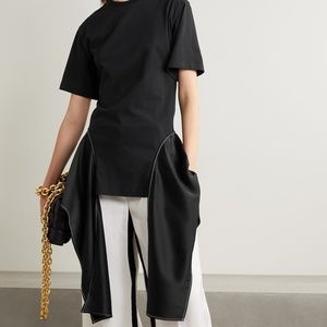 NWT JW ANDERSON black draped satin-trimmed cotton jersey t-shirt